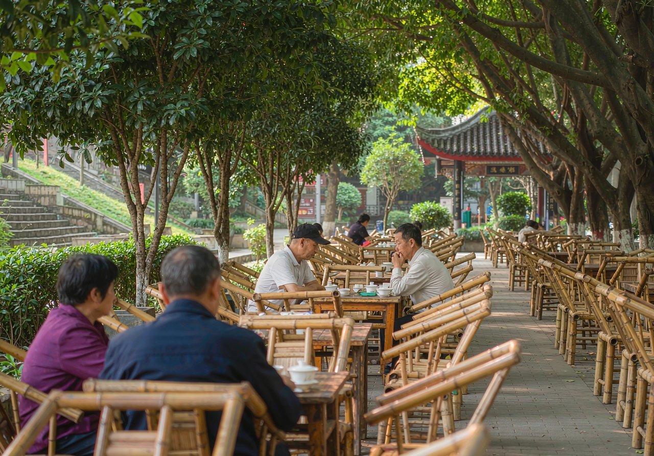 Bamboo chairs at a Chengdu teahouse