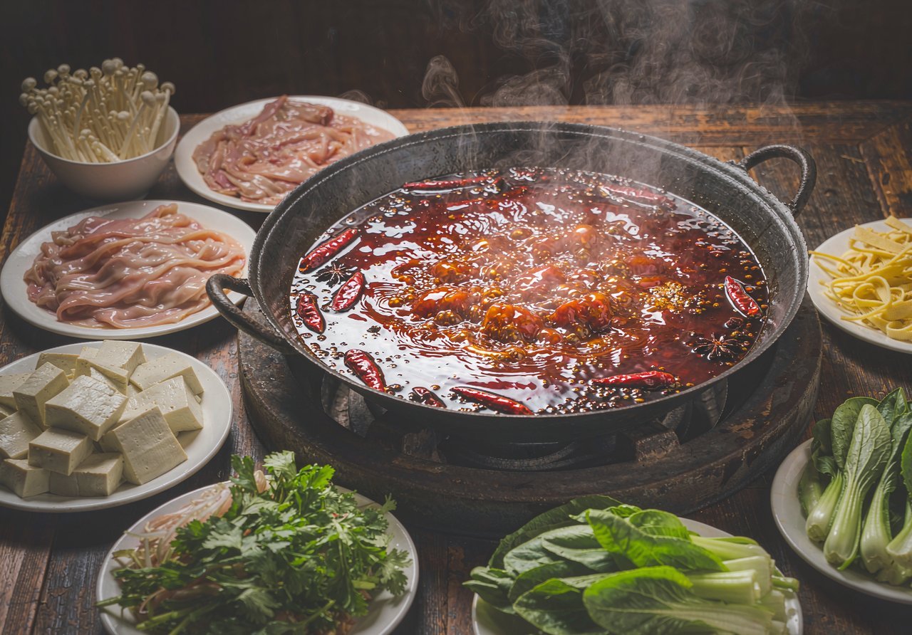 Sichuan hotpot with chili and peppercorns