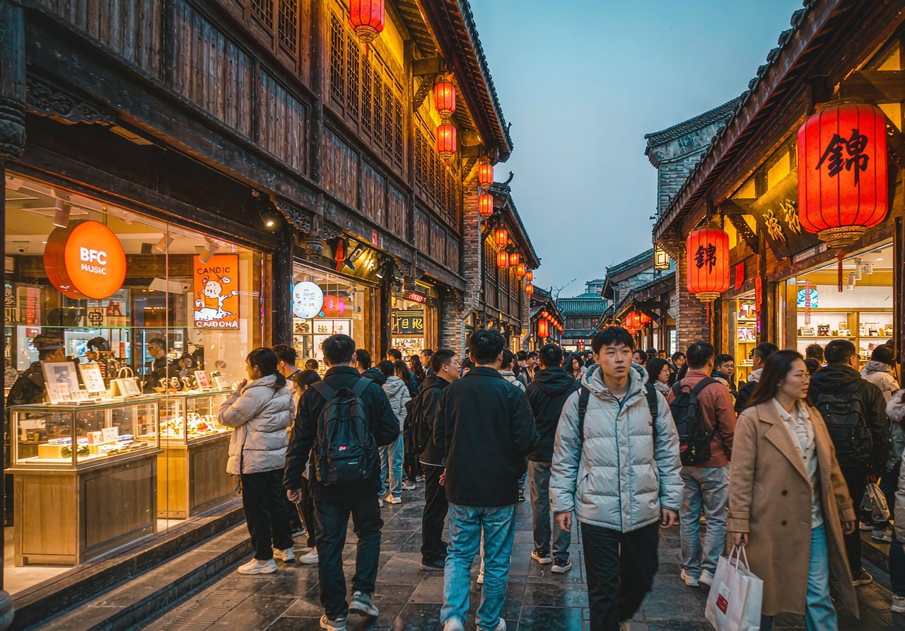 Jinli ancient street with red lanterns