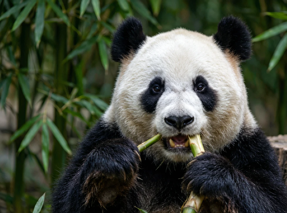 Giant panda eating bamboo at the Chengdu Research Base