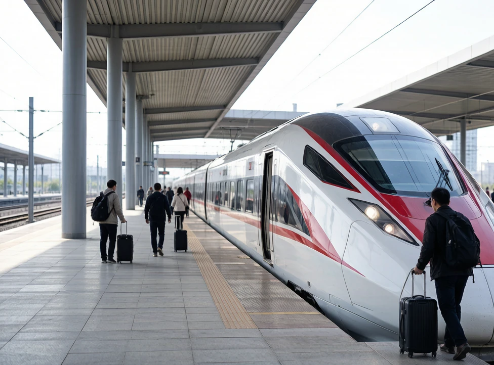 Modern Chinese high-speed train at a railway platform