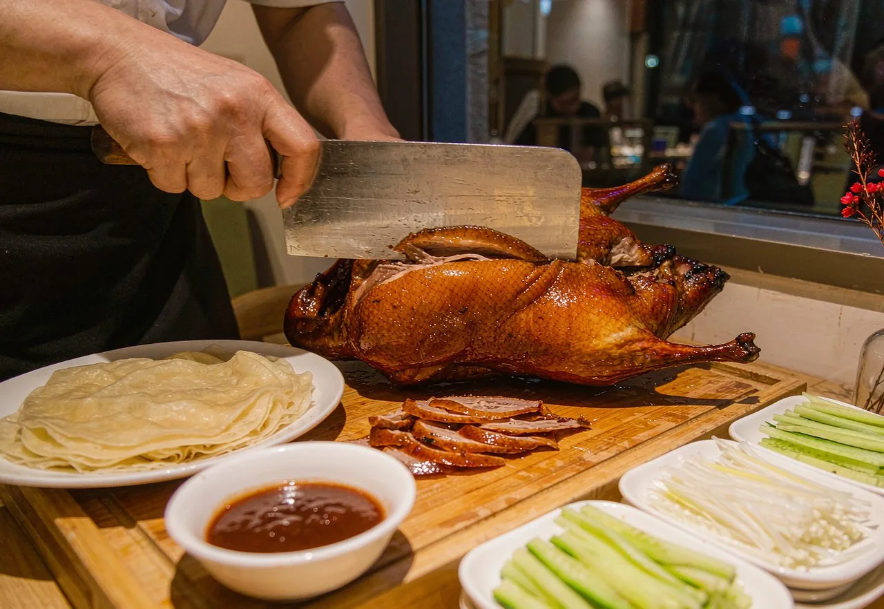 Beijing Peking duck carved at the table