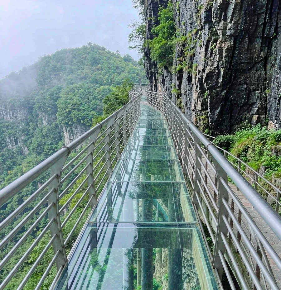 Glass skywalk clinging to a cliff on Tianmen Mountain