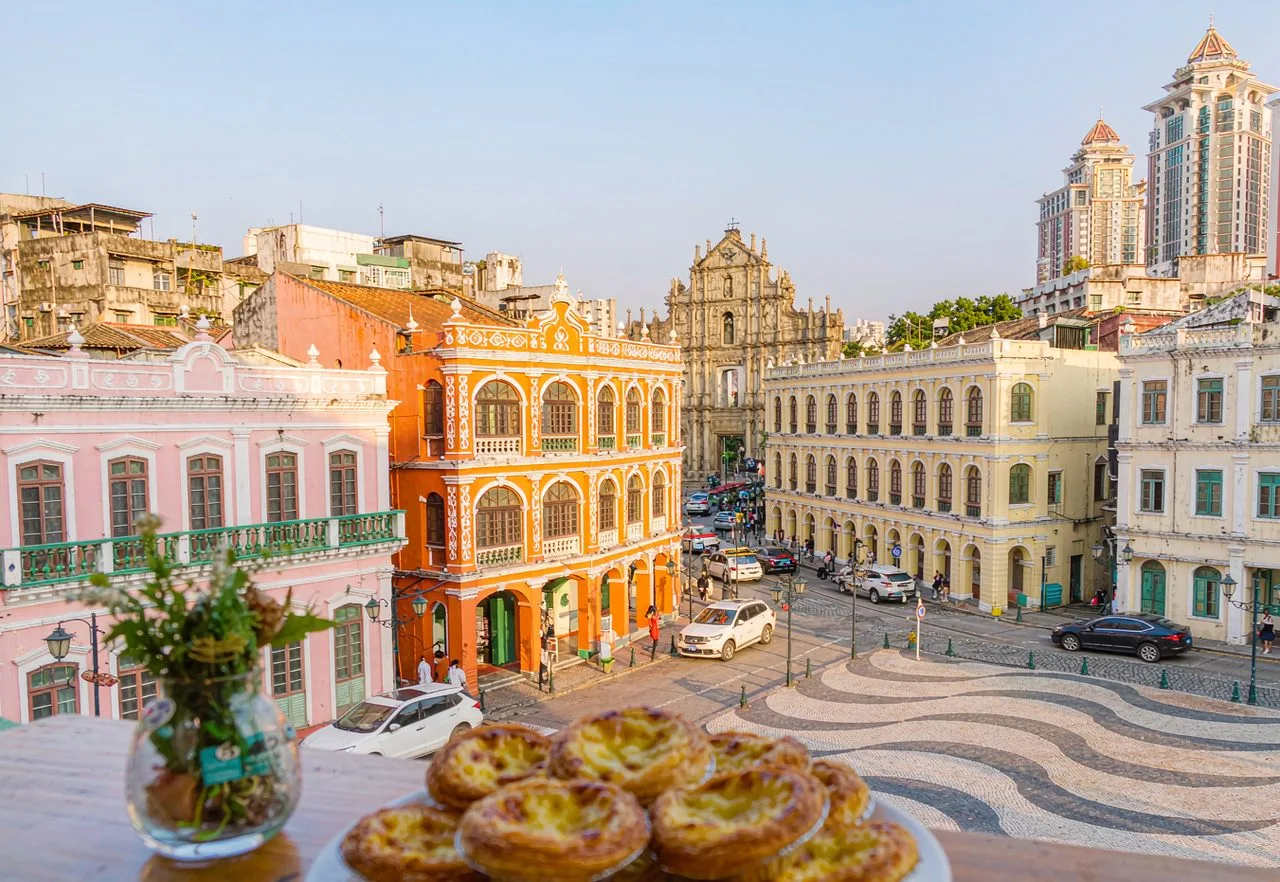 Macau's Portuguese colonial architecture, pastel buildings and famous egg tarts