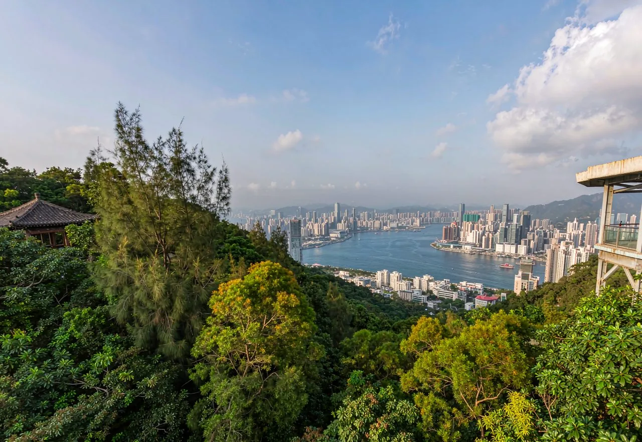 Victoria Peak viewpoint over Hong Kong's skyline and harbour