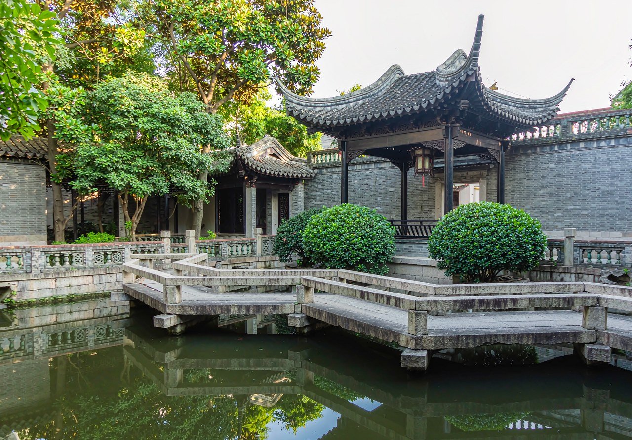 The classical pavilions and zigzag bridge of Yu Garden in Shanghai