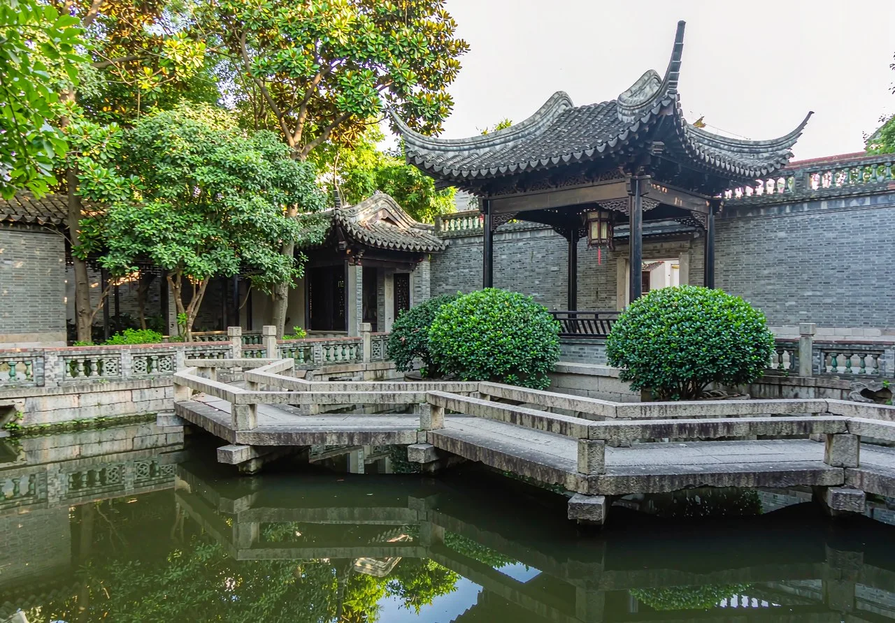 The classical pavilions and zigzag bridge of Yu Garden in Shanghai