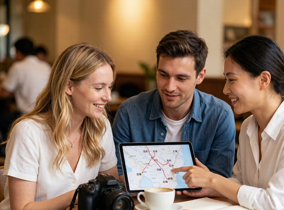Travel consultant discussing a custom China plan with clients