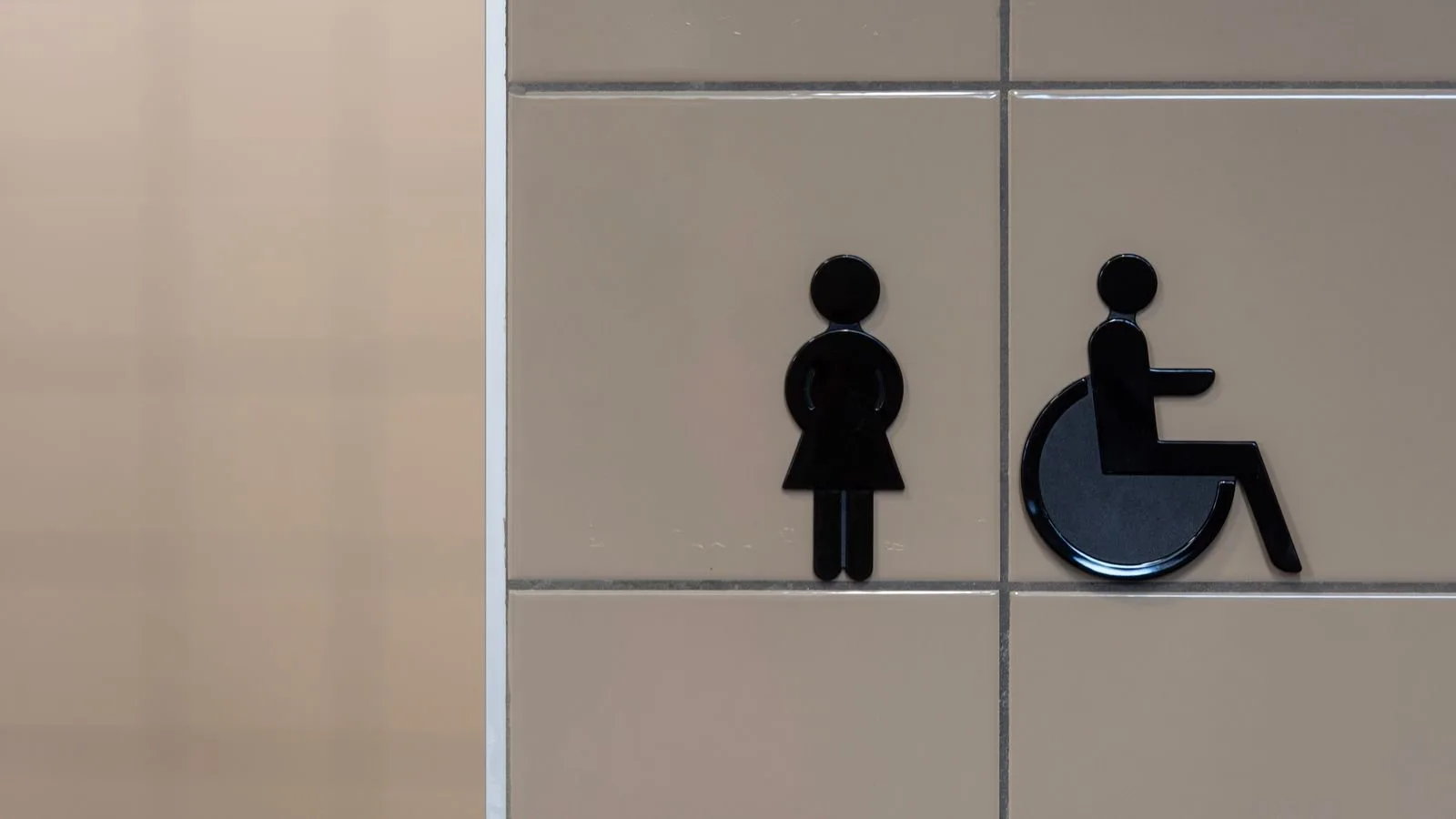 Inclusive restroom sign showing a wheelchair icon