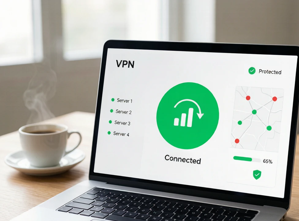 VPN connected status on a laptop for using Google and WhatsApp in China