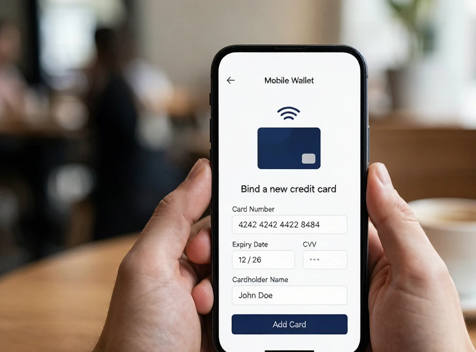 WeChat Pay card binding setup screen for foreign cards