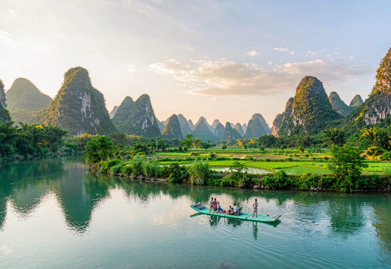 Bamboo raft on the Yulong River in Yangshuo